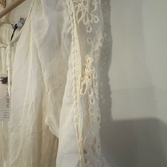 Nicole Italy NWT Pure Silk Boho Lace Mini Dress Tunic Cream M - Picture 5 of 10